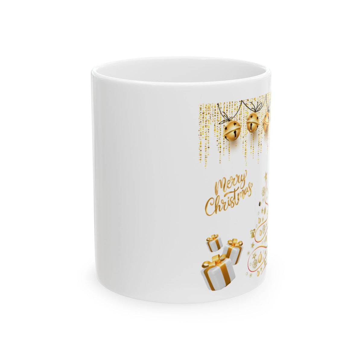 Merry Christmas Gold - Ceramic Mug, Festive Mug, Holiday Mug, Holiday Gift, Gold Mug