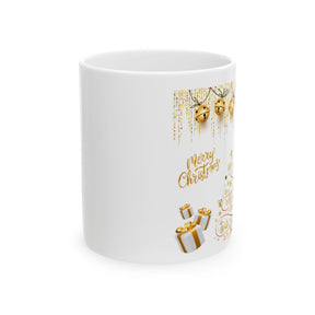 Merry Christmas Gold - Ceramic Mug, Festive Mug, Holiday Mug, Holiday Gift, Gold Mug