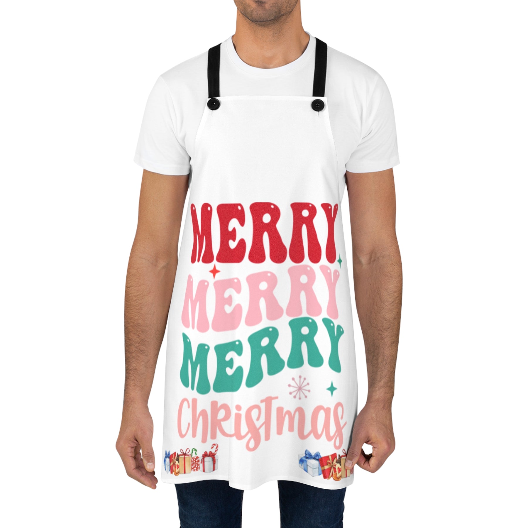 Merry Merry Merry Christmas Apron - Holiday Fashion, Cooking Accessory, Christmas Gifts