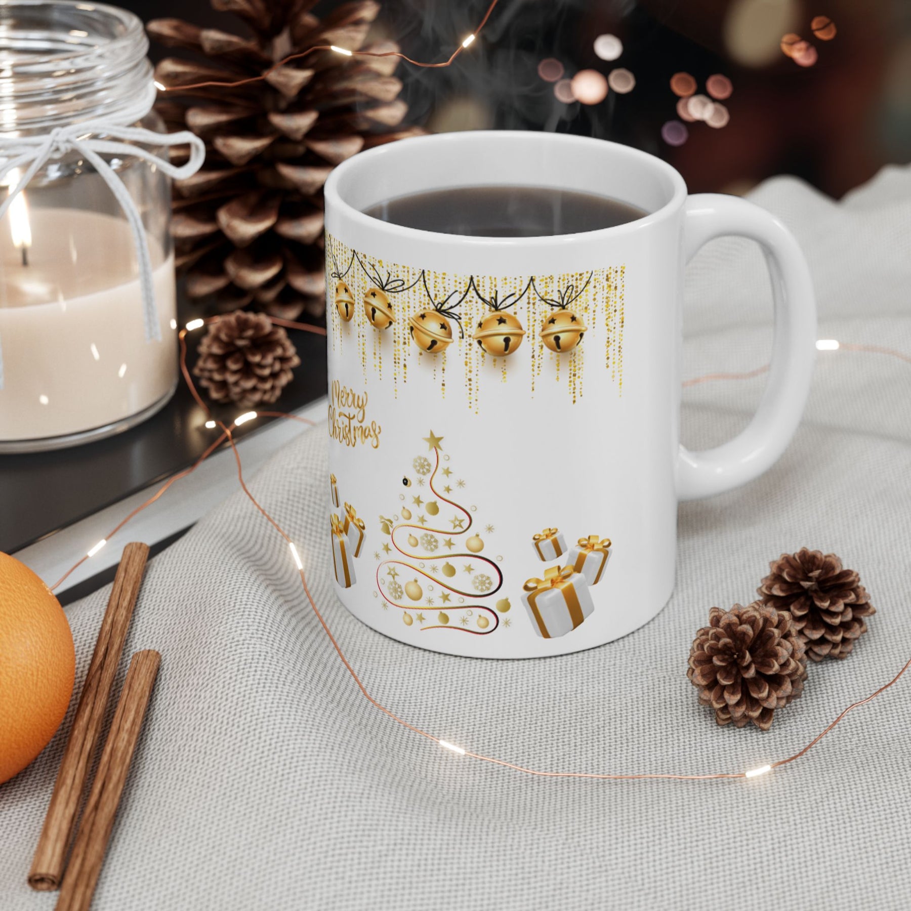 Merry Christmas Gold - Ceramic Mug, Festive Mug, Holiday Mug, Holiday Gift, Gold Mug