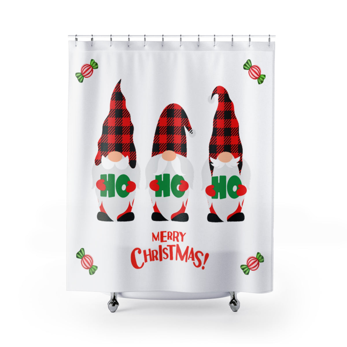 3 Elfs Holiday Christmas Shower Curtain – Festive Bathroom Decor