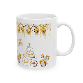 Merry Christmas Gold - Ceramic Mug, Festive Mug, Holiday Mug, Holiday Gift, Gold Mug