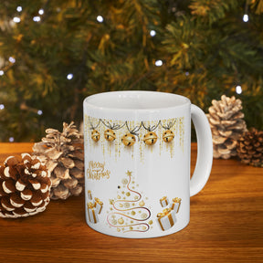 Merry Christmas Gold - Ceramic Mug, Festive Mug, Holiday Mug, Holiday Gift, Gold Mug