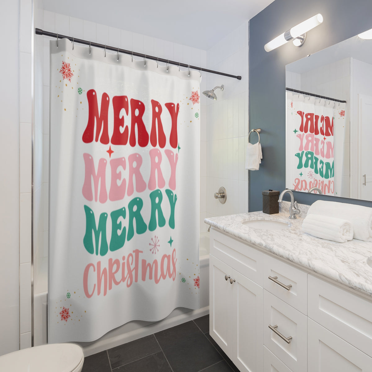 MERRY MERRY MERRY CHRISTMAS SHOWER CURTAIN