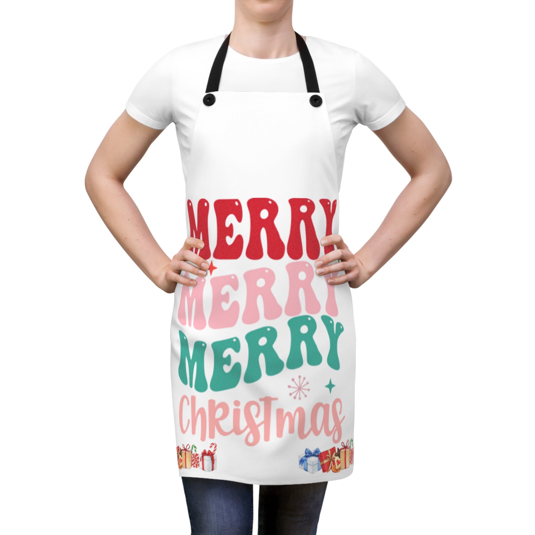 Merry Merry Merry Christmas Apron - Holiday Fashion, Cooking Accessory, Christmas Gifts