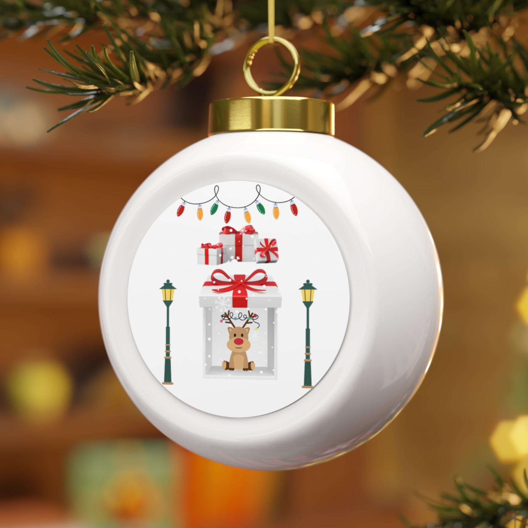 Reindeer Christmas Ball Ornament - Holiday Ornaments, Reindeer Ornaments, Christmas